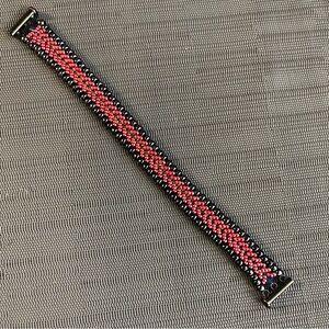 Loom Beaded 2 Sided Bracelet - Black & Pinkish/Red - Black, Yellow & Green